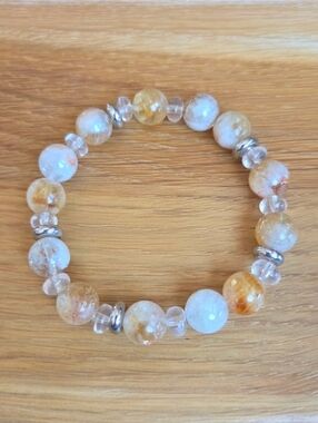 Yellow Citrine & Clear Quartz Beads Bracelet, Stretch, Hand Crafted